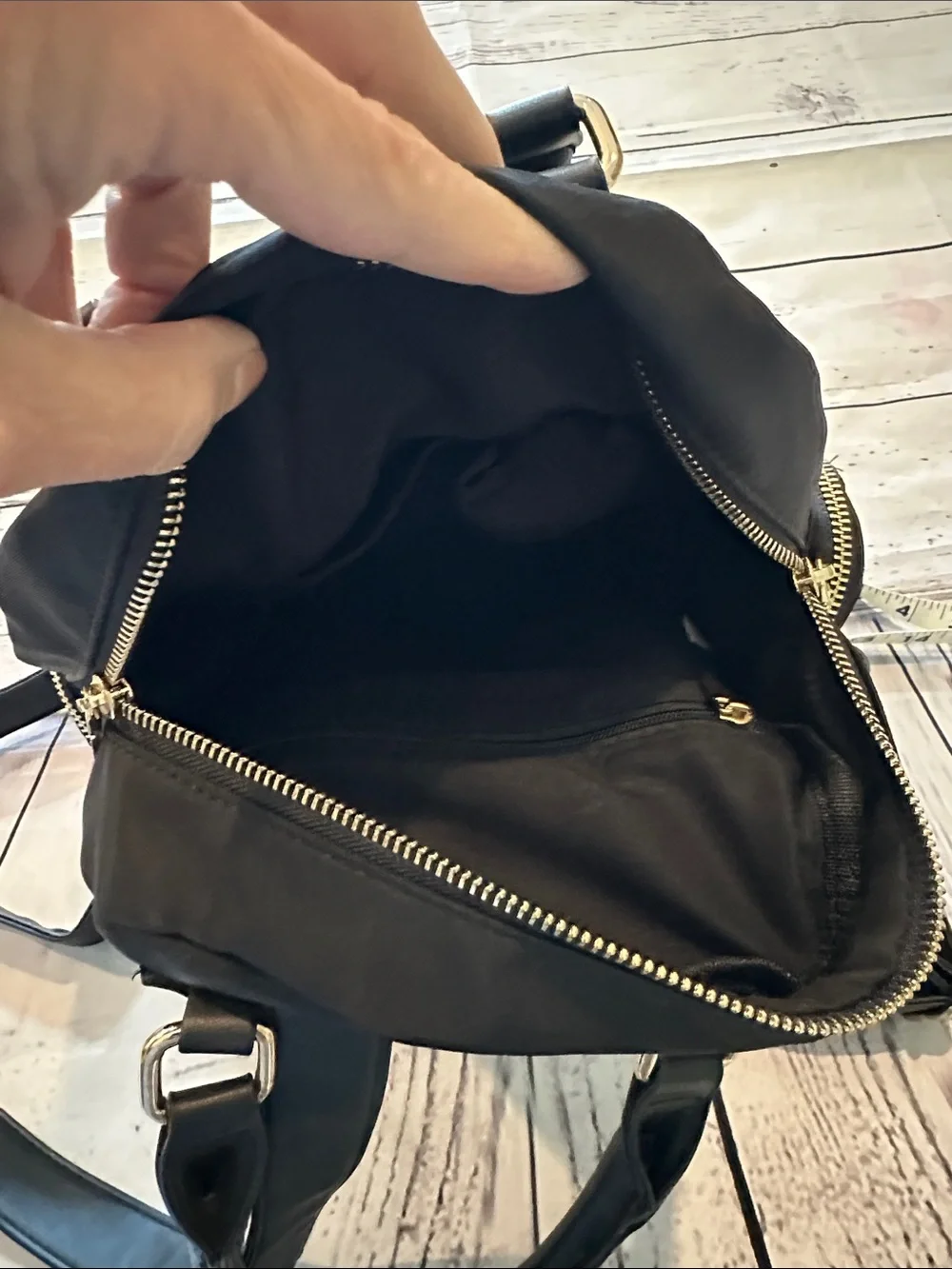 Classic Black Nylon Backpack with Gold Hardware - Women Bags